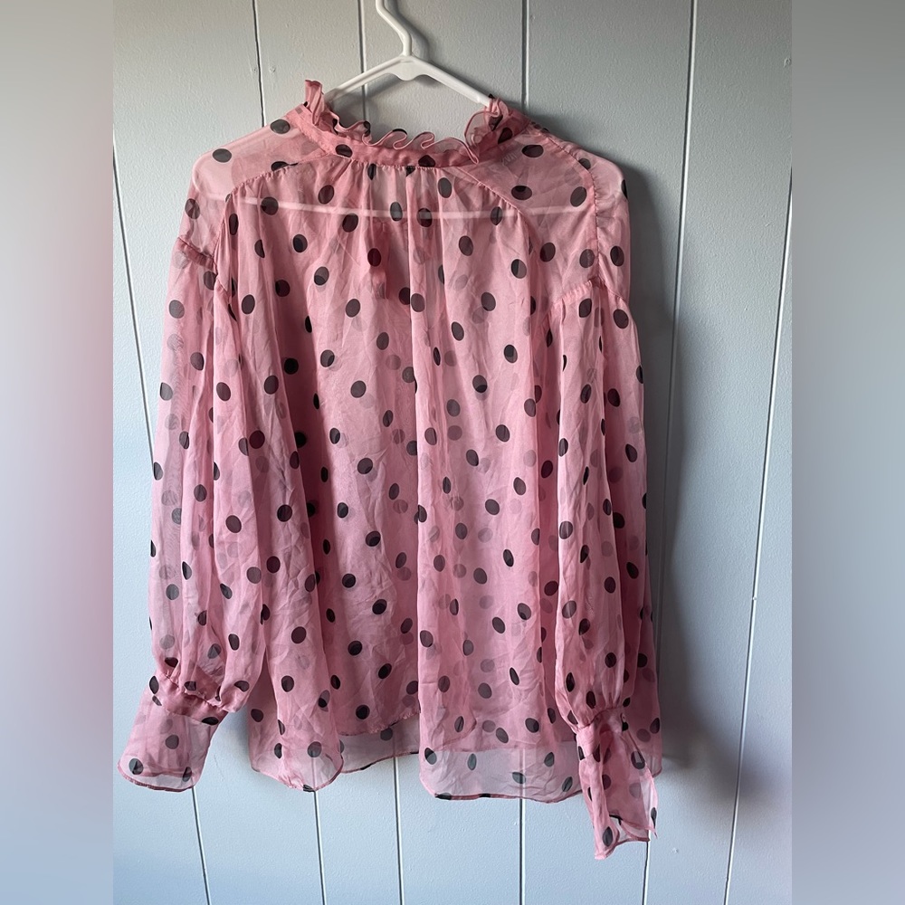 ZARA pink sheer polka dot blouse. L.